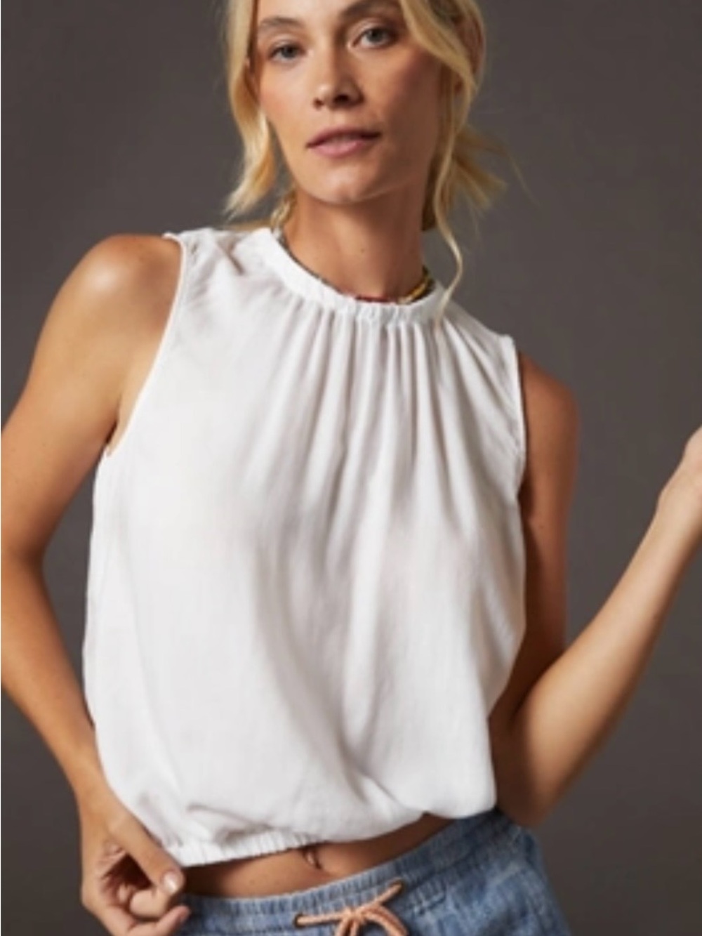 cloth & stone White Gathered Neck Sleeveless Tank - NWT Small